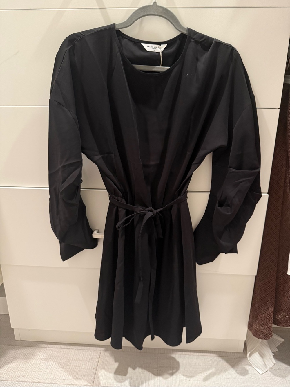 Amanda Uprichard Black Long-Sleeve Tie-Waist Dress